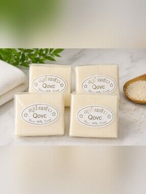 Lot of 4 Qovc Rice Milk Soap Bars 65g Glutathione Collagen Moisturizing Soap